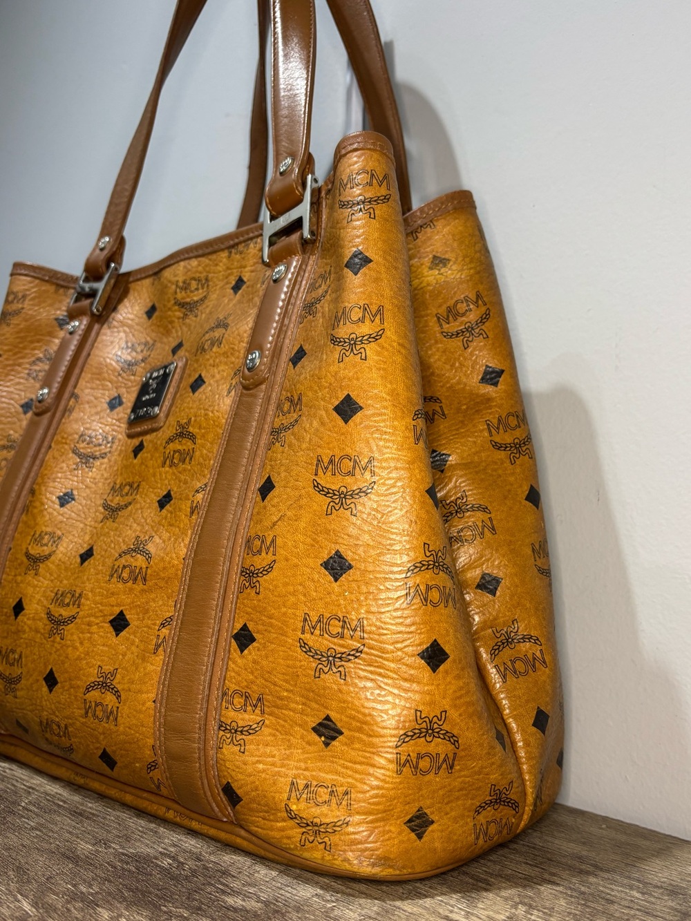 MCM Cognac Visetos Leather Tote Bag - Picture 3 of 11